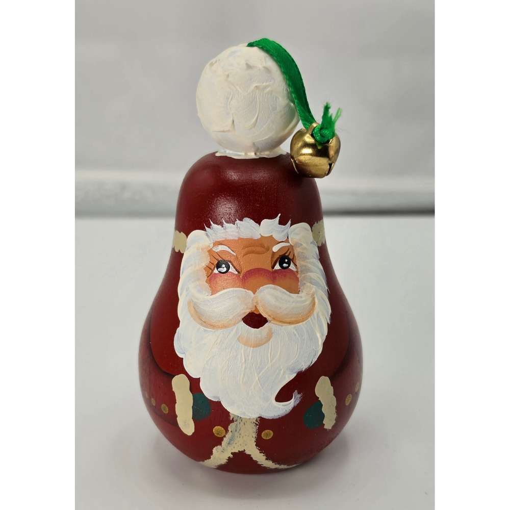 Vintage Hand Painted Wooden Santa Claus Figurine Pear Shape Red Christmas Decor